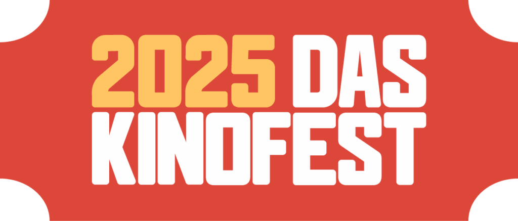 Rotes Ticket mit der Aufschrift "2025 (gelb) Das Kinofest (weiß)"